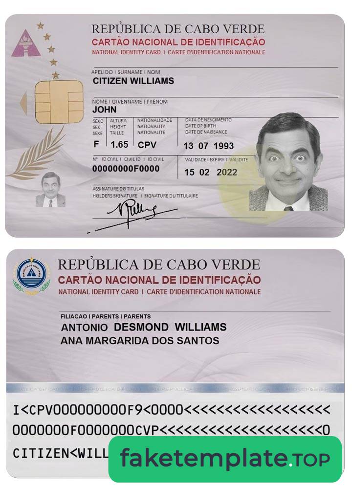 Feature of fake CABO VERDE ID card example card